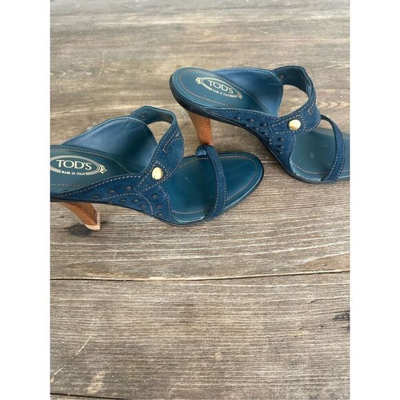 Tod’s Women “Ritz” Navy Blue Suede Heel Sandals, size 8.5 - Picture 3 of 9